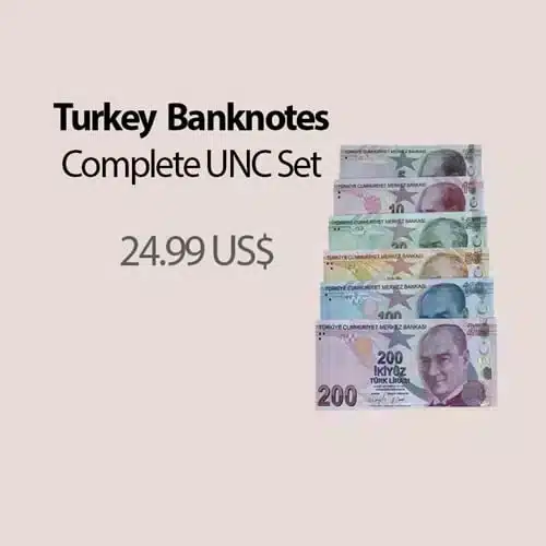Turkish Lira Complete Banknotes Set - Türkiye Currency UNC